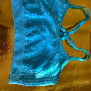Light aqua and medium aqua design ClimawearSeqnless Sports Bra